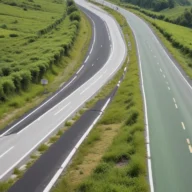 Vista aérea de rodovia de pista dupla no interior paulista, com faixas de rolamento e vegetação nas margens