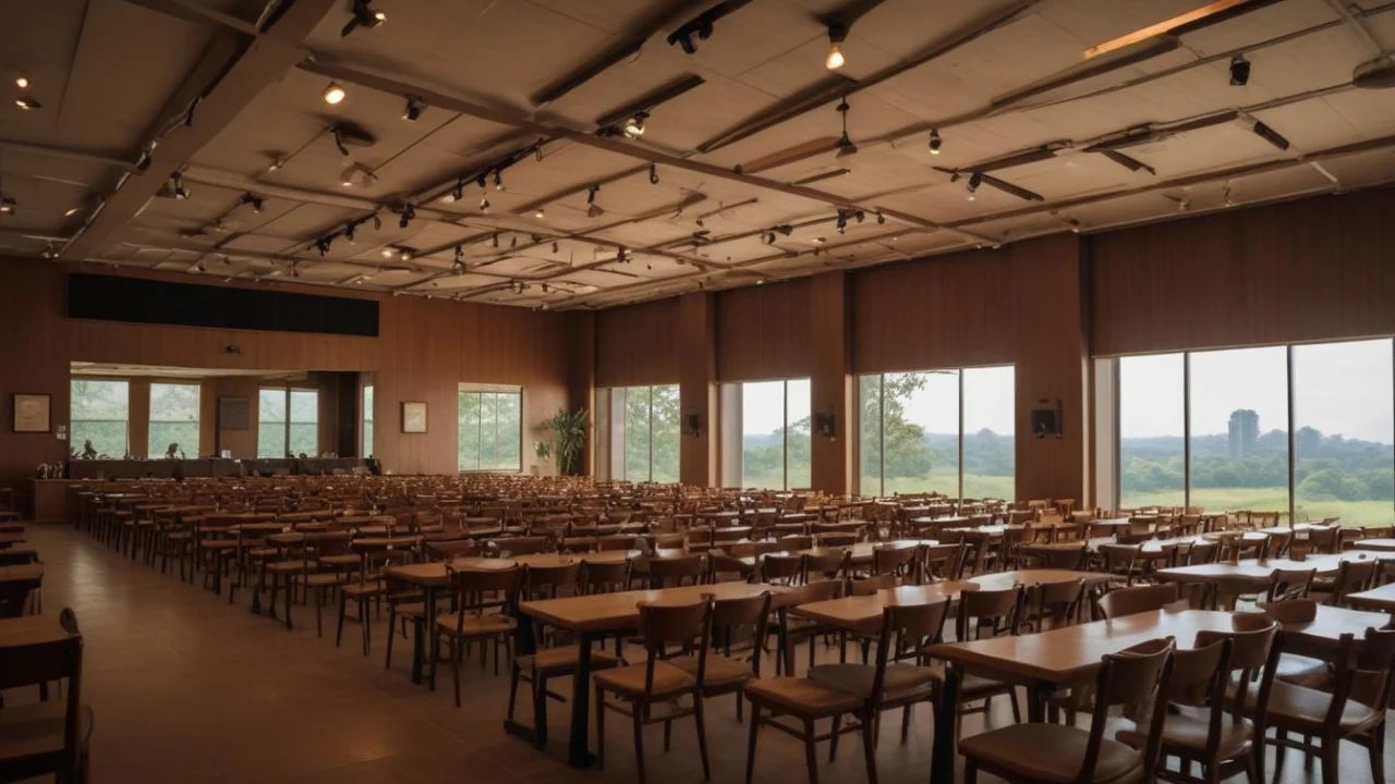 Sala de espera de atendimento previdenciário em Atibaia, com cadeiras e balcão vazio.