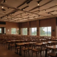 Sala de espera de atendimento previdenciário em Atibaia, com cadeiras e balcão vazio.