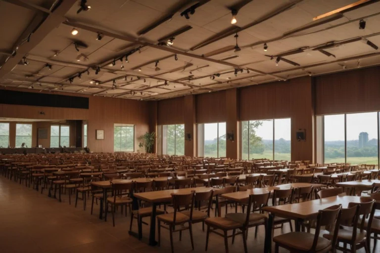 Sala de espera de atendimento previdenciário em Atibaia, com cadeiras e balcão vazio.