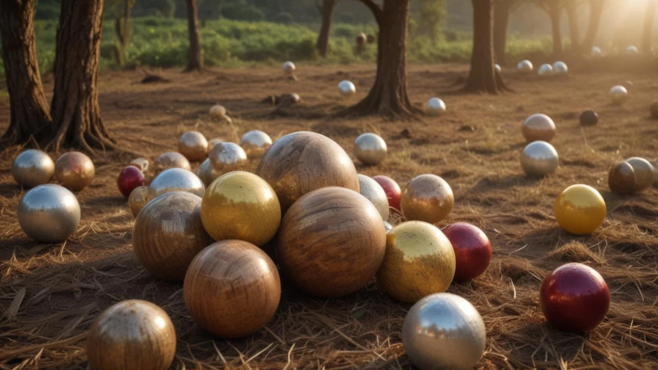 Bolas numeradas de sorteio reunidas sobre uma superfície de madeira, em fotografia de close