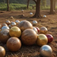 Bolas numeradas de sorteio reunidas sobre uma superfície de madeira, em fotografia de close