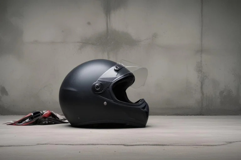 Capacete preto sobre concreto, sem relação documental com o roubo.