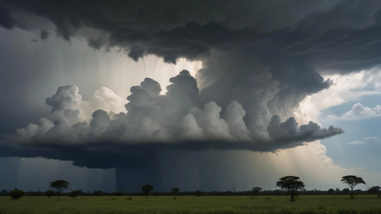 Nuvens escuras de tempestade carregadas sobre a região de Campinas à tarde