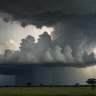 Nuvens escuras de tempestade carregadas sobre a região de Campinas à tarde