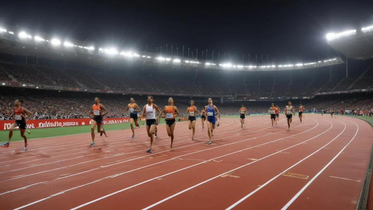 Uma área de treinamento de atletismo, com disco, dardo e peso junto à pista em uma manhã no interior paulista.