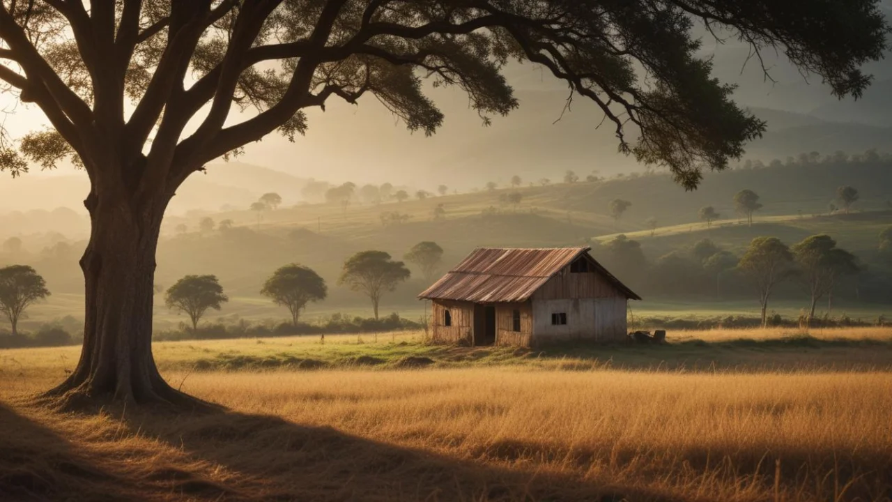 Canavial junto à mata nativa em paisagem rural do interior paulista ao fim da tarde.