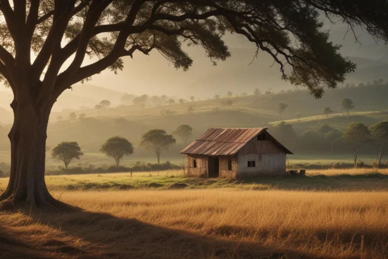 Canavial junto à mata nativa em paisagem rural do interior paulista ao fim da tarde.