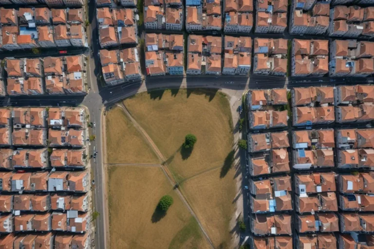 Vista aérea de avenidas e quarteirões residenciais de um bairro urbano de Guarulhos