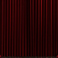 Cortinas vermelhas de palco de teatro fechadas, com iluminação de espetáculo