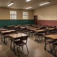 Carreta adaptada como sala de qualificação profissional em área urbana de Francisco Morato, pela manhã, sem pessoas.