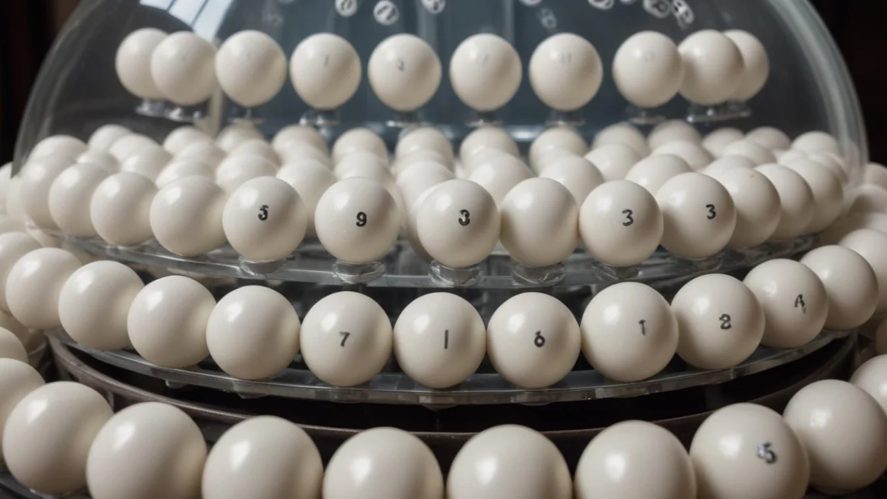 Esferas numeradas de sorteio em um globo de acrílico sob luz de estúdio