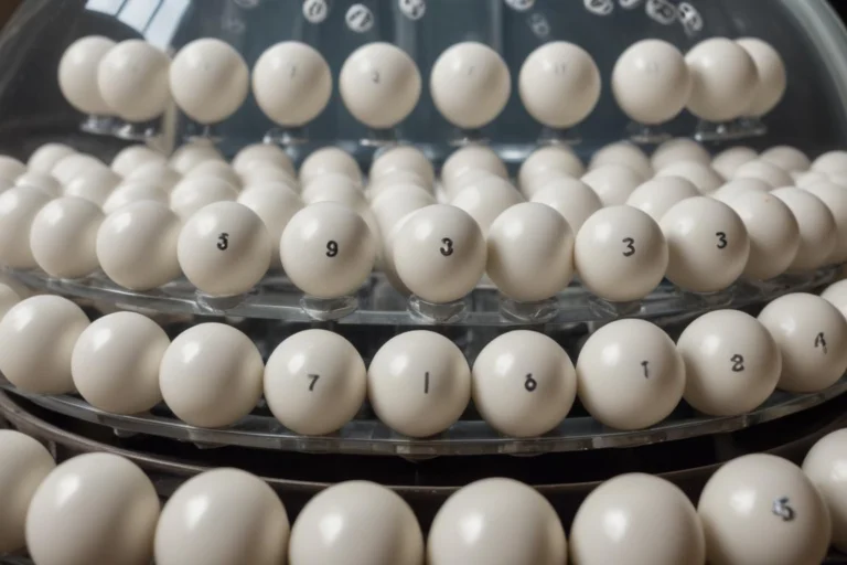 Esferas numeradas de sorteio em um globo de acrílico sob luz de estúdio