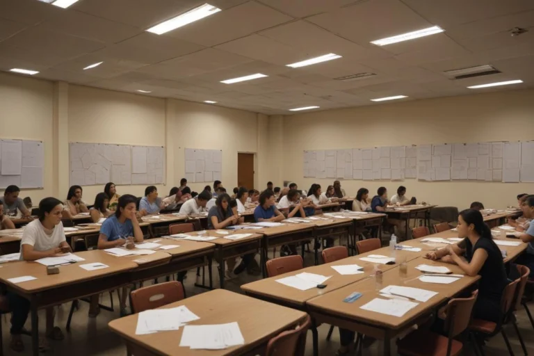 Estudo para concurso municipal em Louveira, com cadernos, lápis e computador sobre uma mesa iluminada pela luz da manhã.