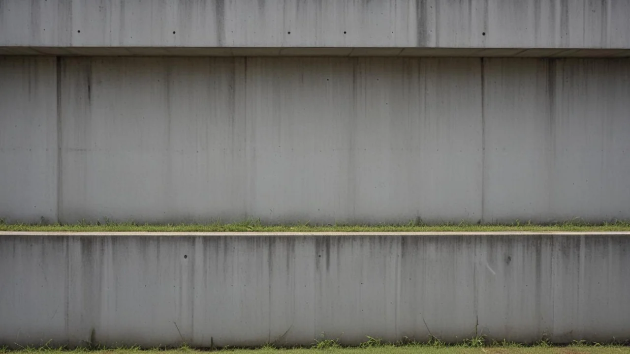 Muro alto de concreto de unidade prisional visto de fora, com faixa de grama na base