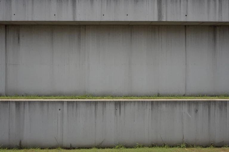 Muro alto de concreto de unidade prisional visto de fora, com faixa de grama na base