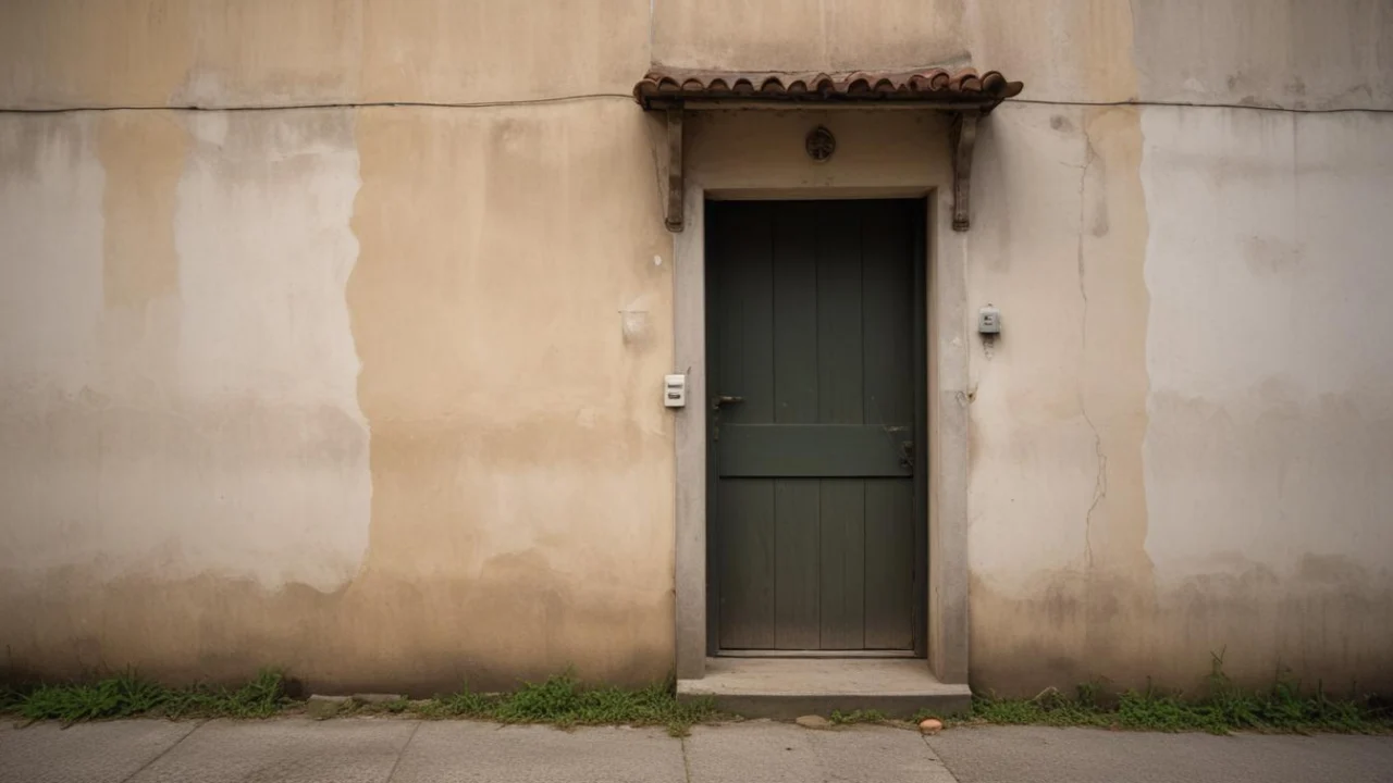 Fachada de imóvel com muro e porta de madeira em rua residencial