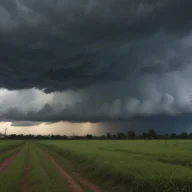 Nuvens escuras de tempestade sobre campo verde antes da chuva